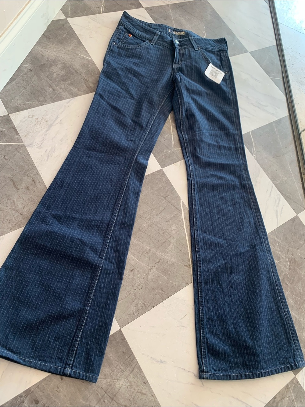Hudson Jeans Dark Blue Pinstripe Flare Wide-Leg Jeans